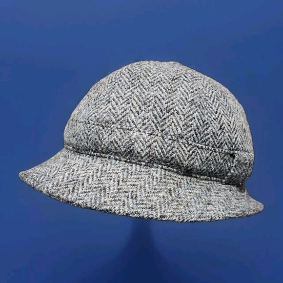 VTG Bates Deerstalker Harris Tweed Bluish Gray Herringbone Wool Hat Sz 58 7 1/8 - Picture 2 of 10
